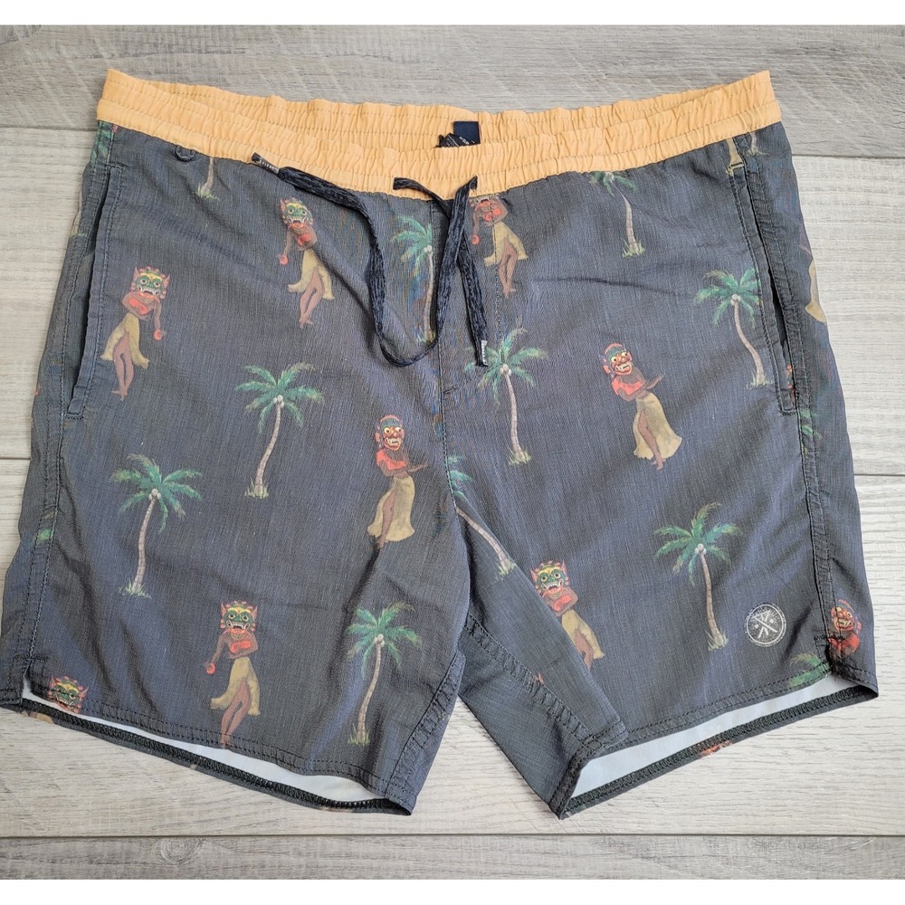 Roark Revival Boardshorts Mens 38x11 Tropical Hula/Palm Hemp Blend Swim Trunks